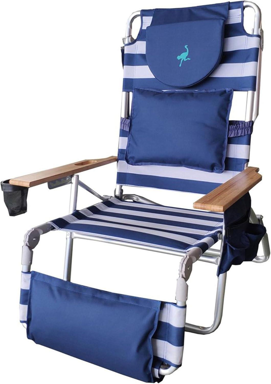 Ostrich Deluxe Padded Lightweight Portable Adjustable Outdoor Reclining Folding Chair with Footrest