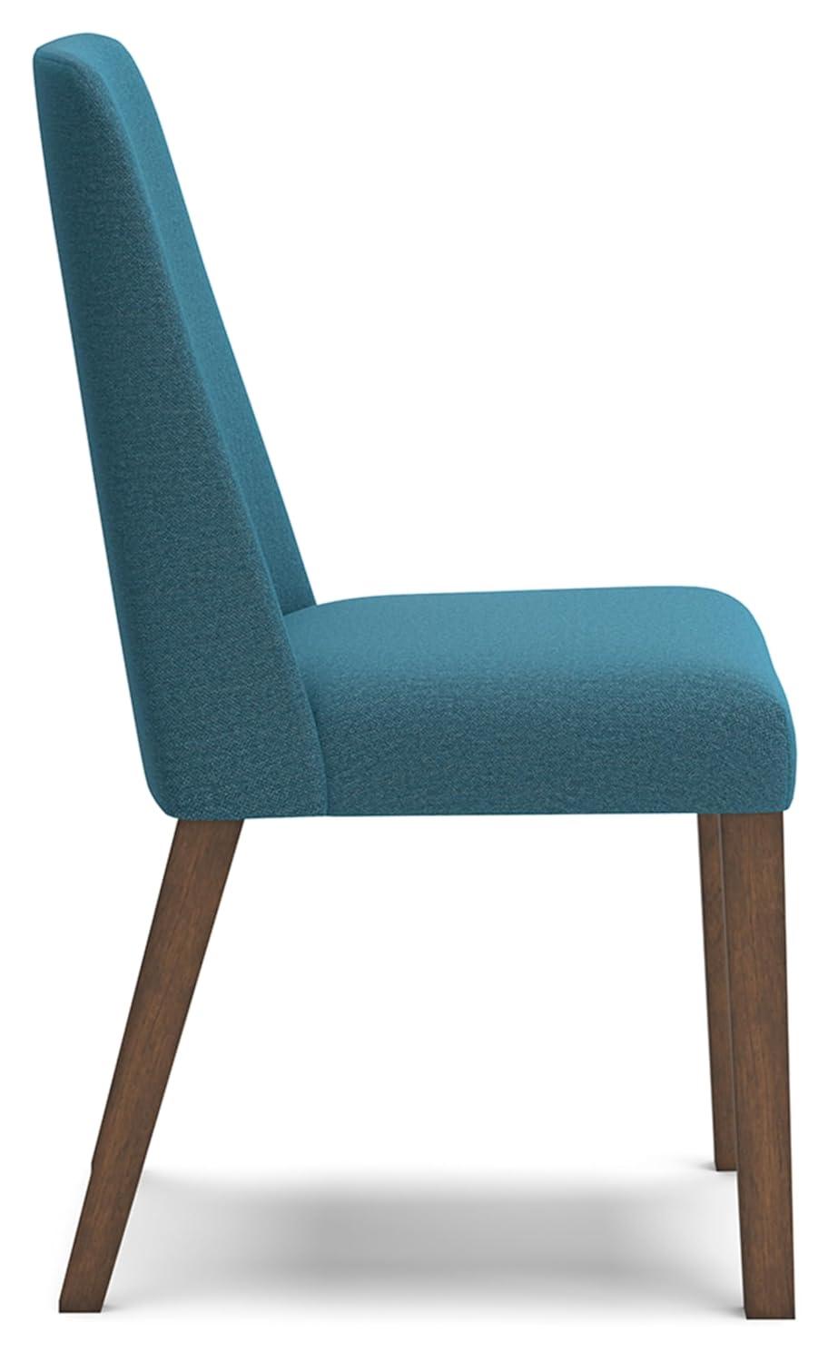 Blue Upholstered Wood Side Chair with Brown Frame