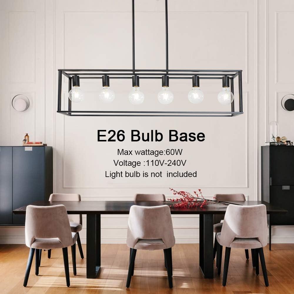 6 Light Rectangle Chandelier Contemporary Farmhouse Linear Pendant Lighting Black Industrial Vintage Kitchen Island Metal Cage Ceiling Light Fixture