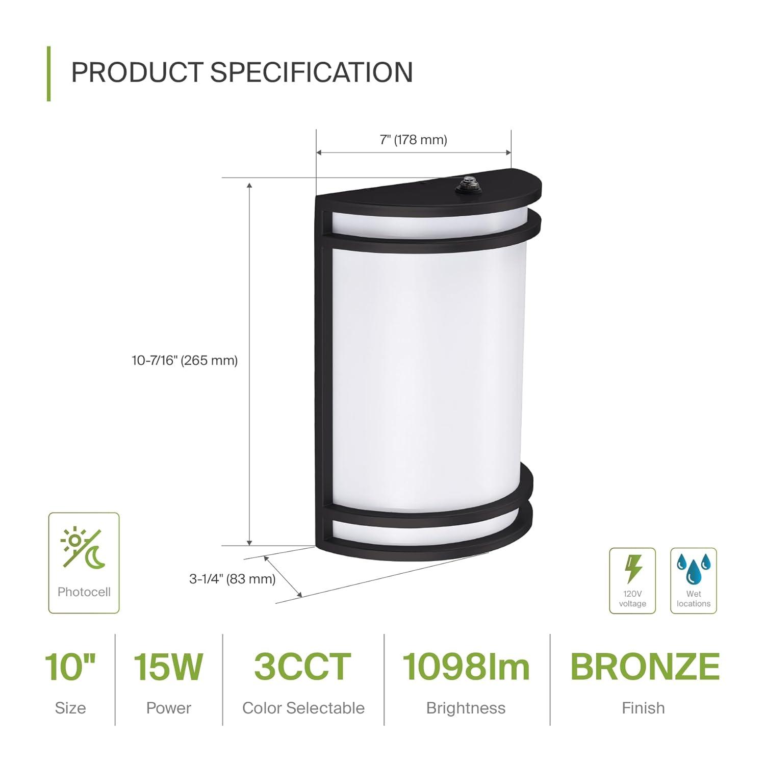 ASD LED Dusk to Dawn Outdoor Wall Mount Light Fixture - Modern Oil Rubbed Bronze Wall Sconce with Photocell - 15W 3000K 4000K 5000K Adjustable - Half Cylinder Exterior Lights - ETL, 2 Pack