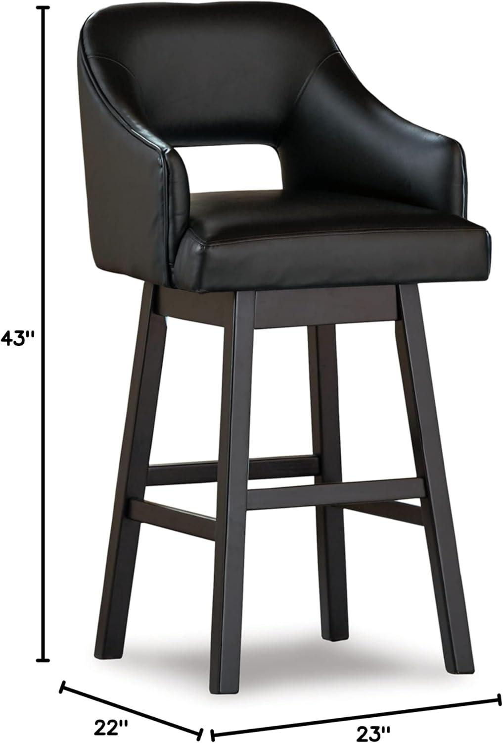 Tall Black and Dark Brown Faux Leather Swivel Barstools, Set of 2