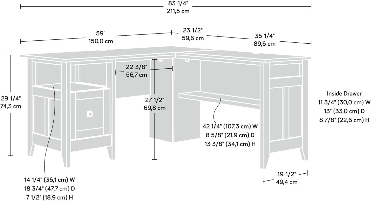 Sauder August Hill L-Shaped Computer Desk, Mystic Oak Finish