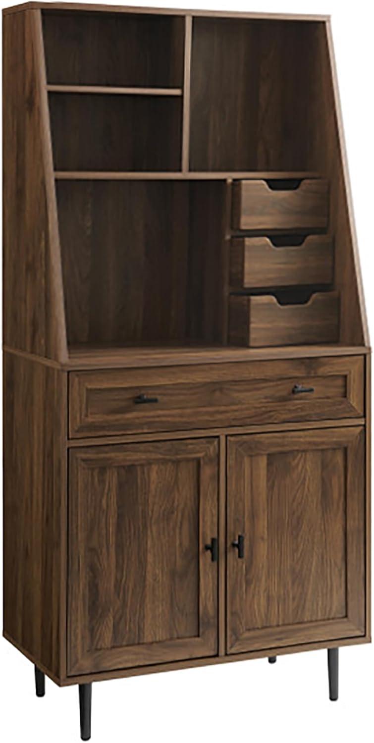 Dark Walnut Secretary Desk with Hutch and Storage