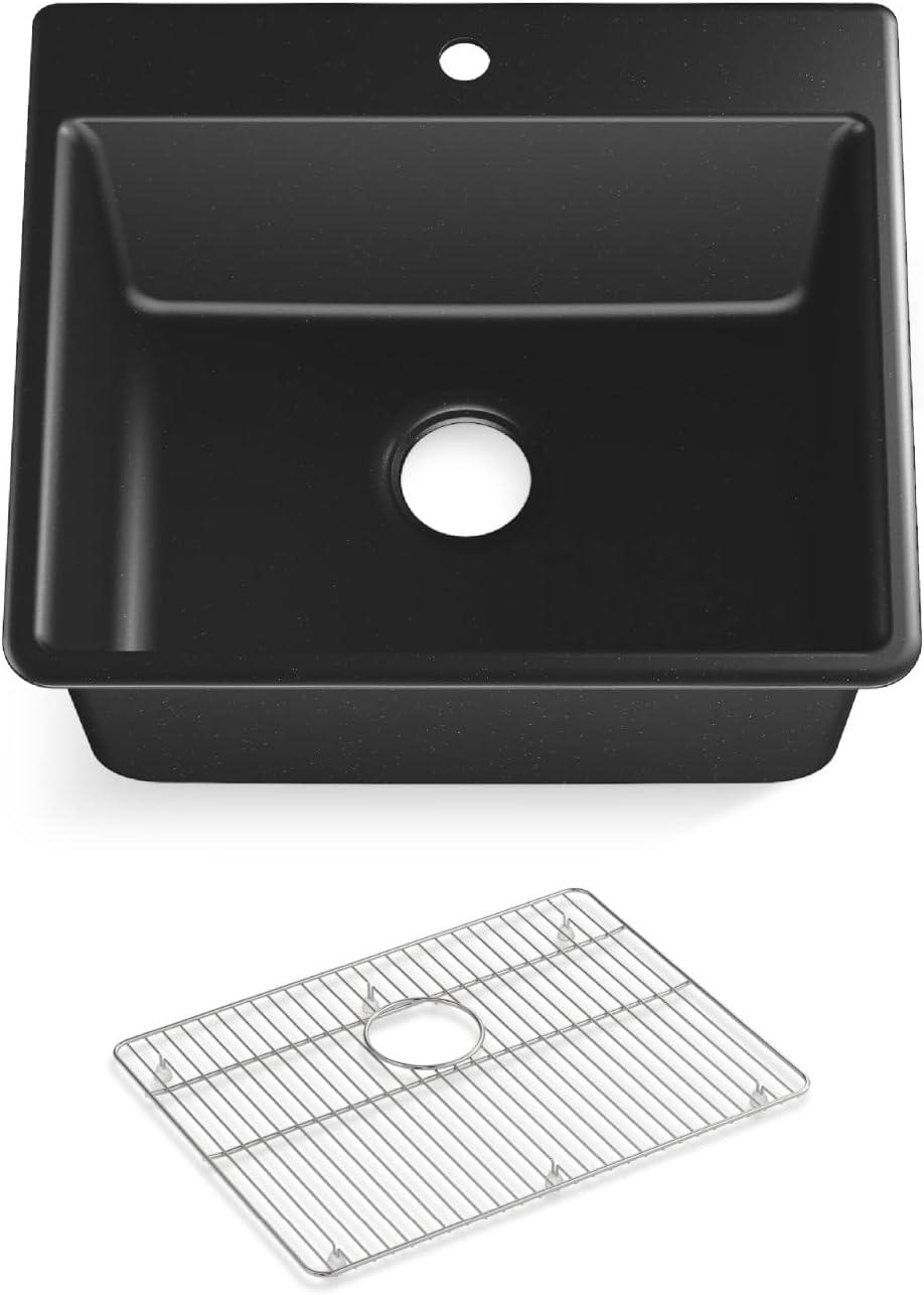 Matte Black Stone Single-Bowl Drop-In Kitchen Sink