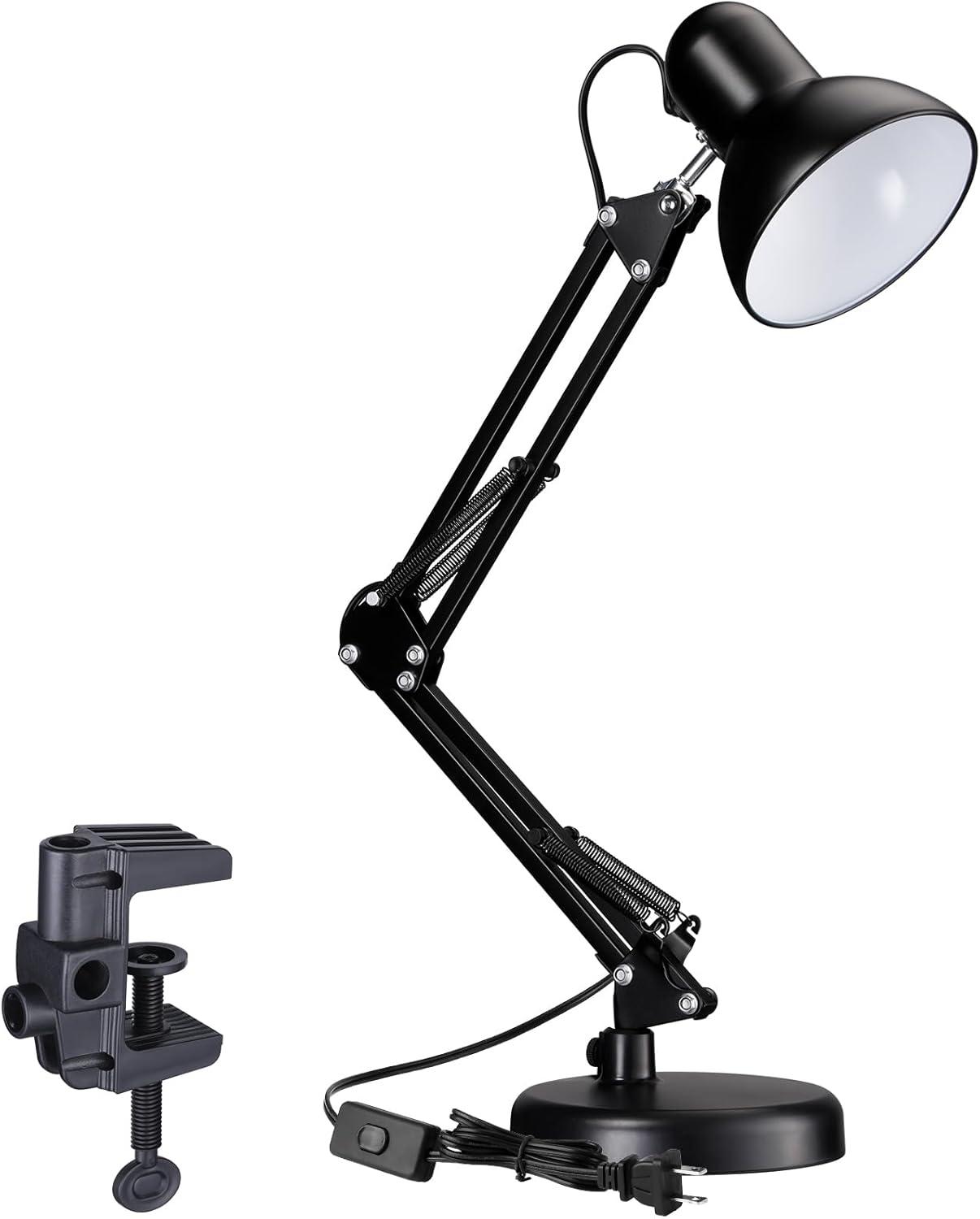 Adjustable Black Clip-On Lamp with Shelf, 40W