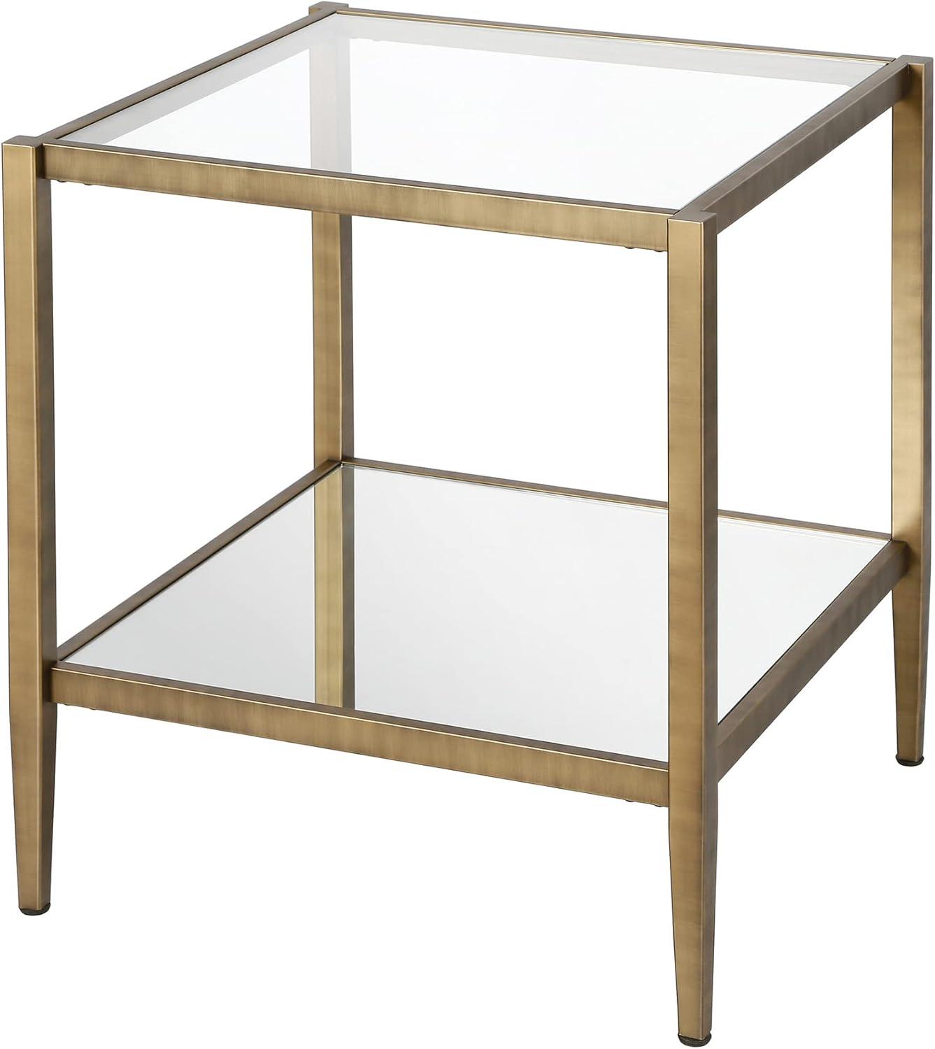 Evelyn&Zoe 20" Brass Metal/Glass Side Table