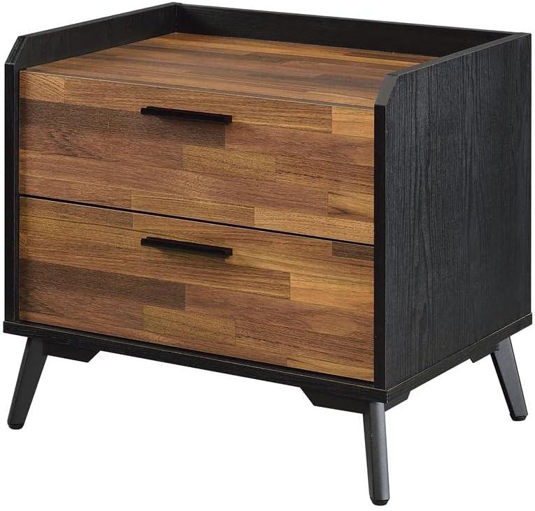 20" Jiranty Accent Table Walnut/Black Finish - Acme Furniture: Industrial Design, 2 Drawers, Metal Legs