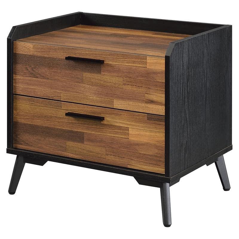 20" Jiranty Accent Table Walnut/Black Finish - Acme Furniture: Industrial Design, 2 Drawers, Metal Legs
