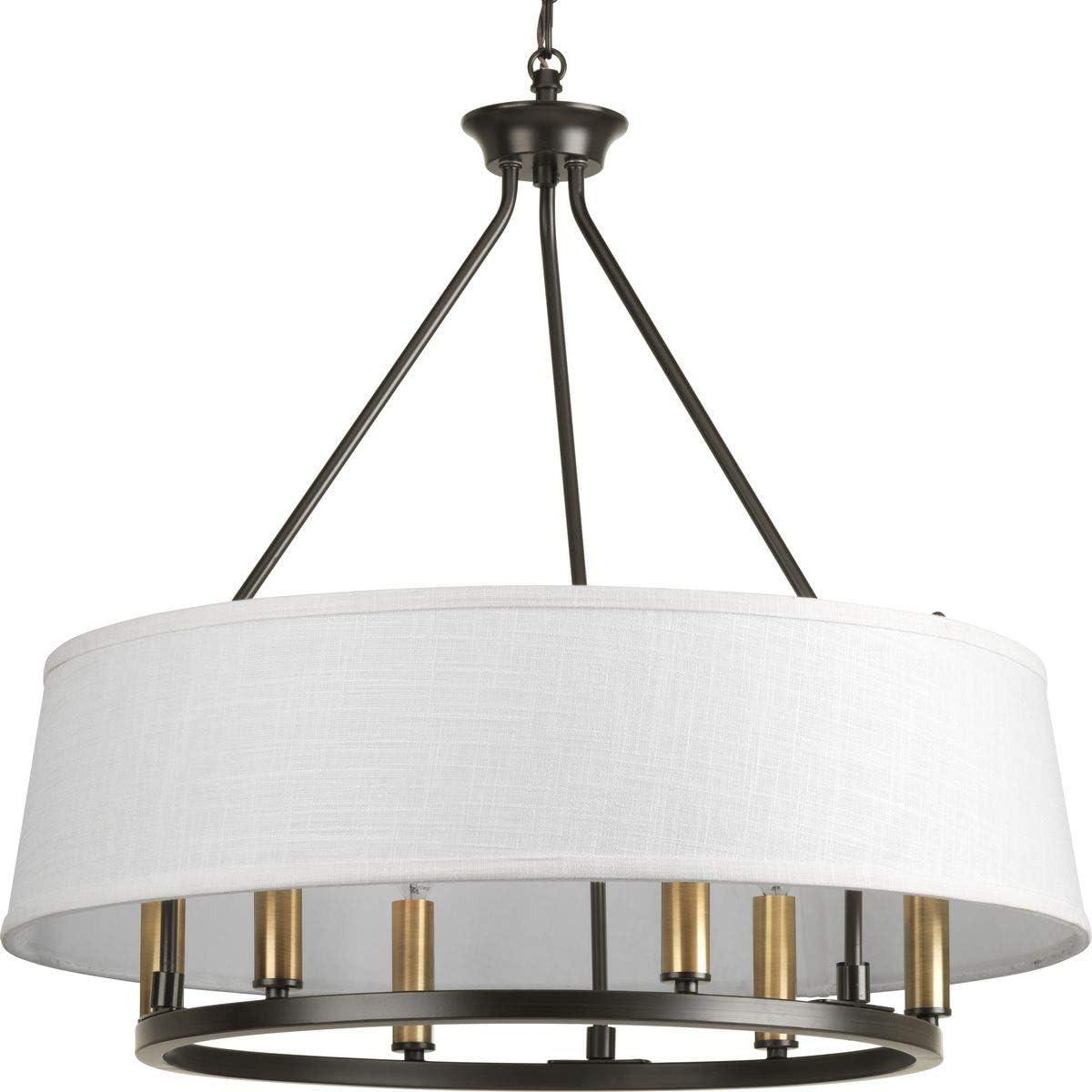 Progress Lighting Cherish 6-Light Chandelier, Antique Bronze, Summer Linen Shade