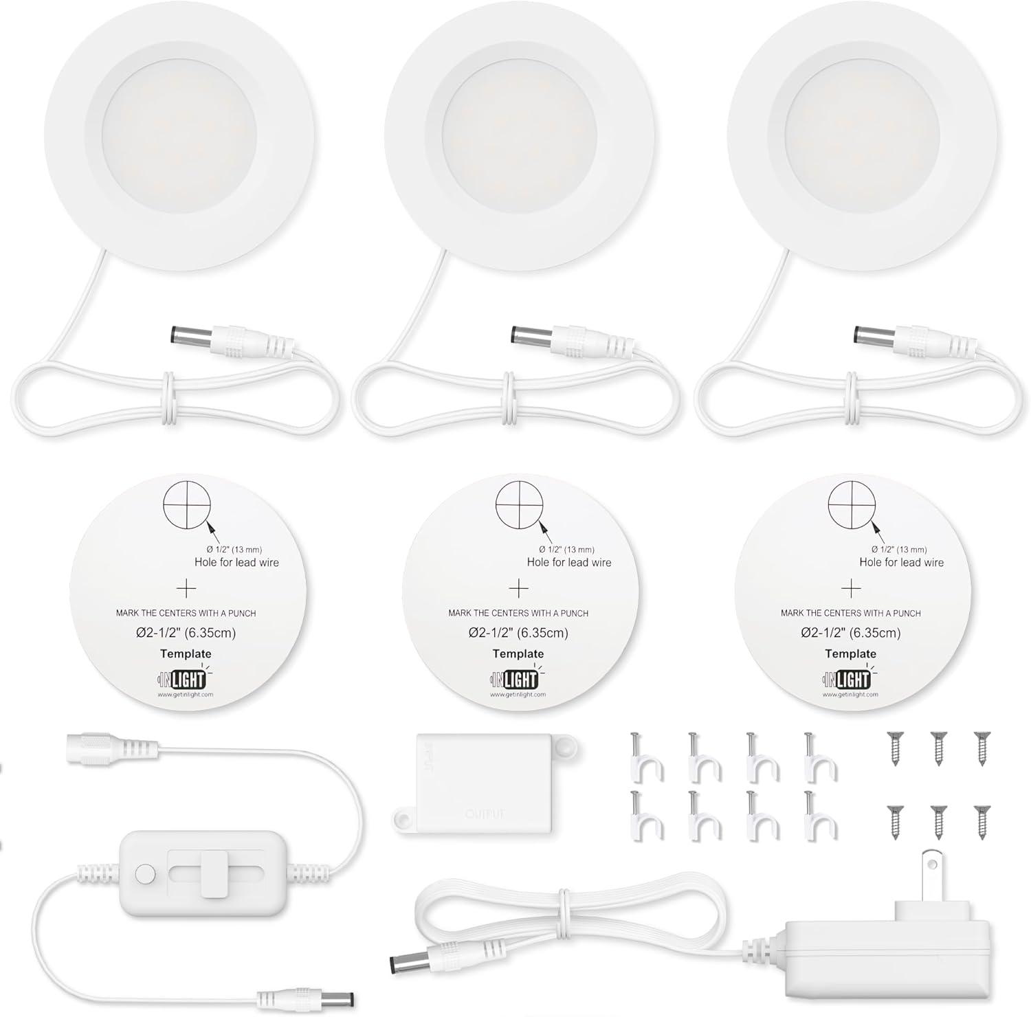 White Dimmable LED Puck Lights Kit with Polycarbonate Diffuser