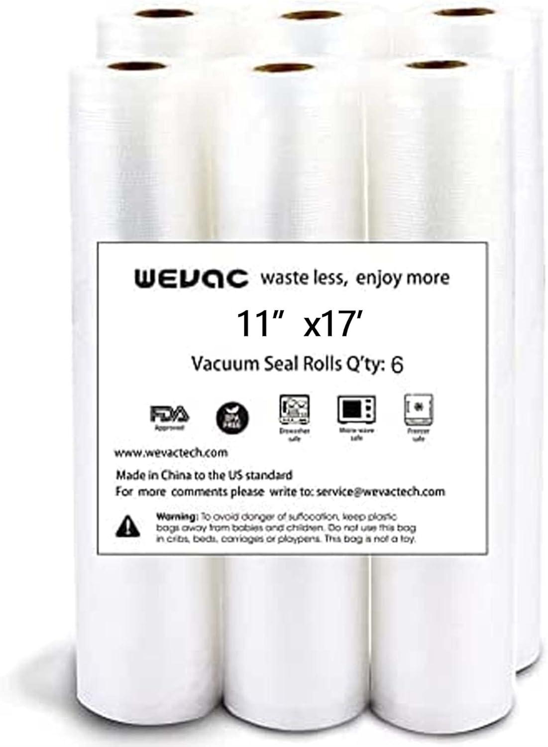 Wevac 11" x 16' Vacuum Seal Rolls for Food Saver, 6 Pack Seal a Meal Vac Storage, Clear