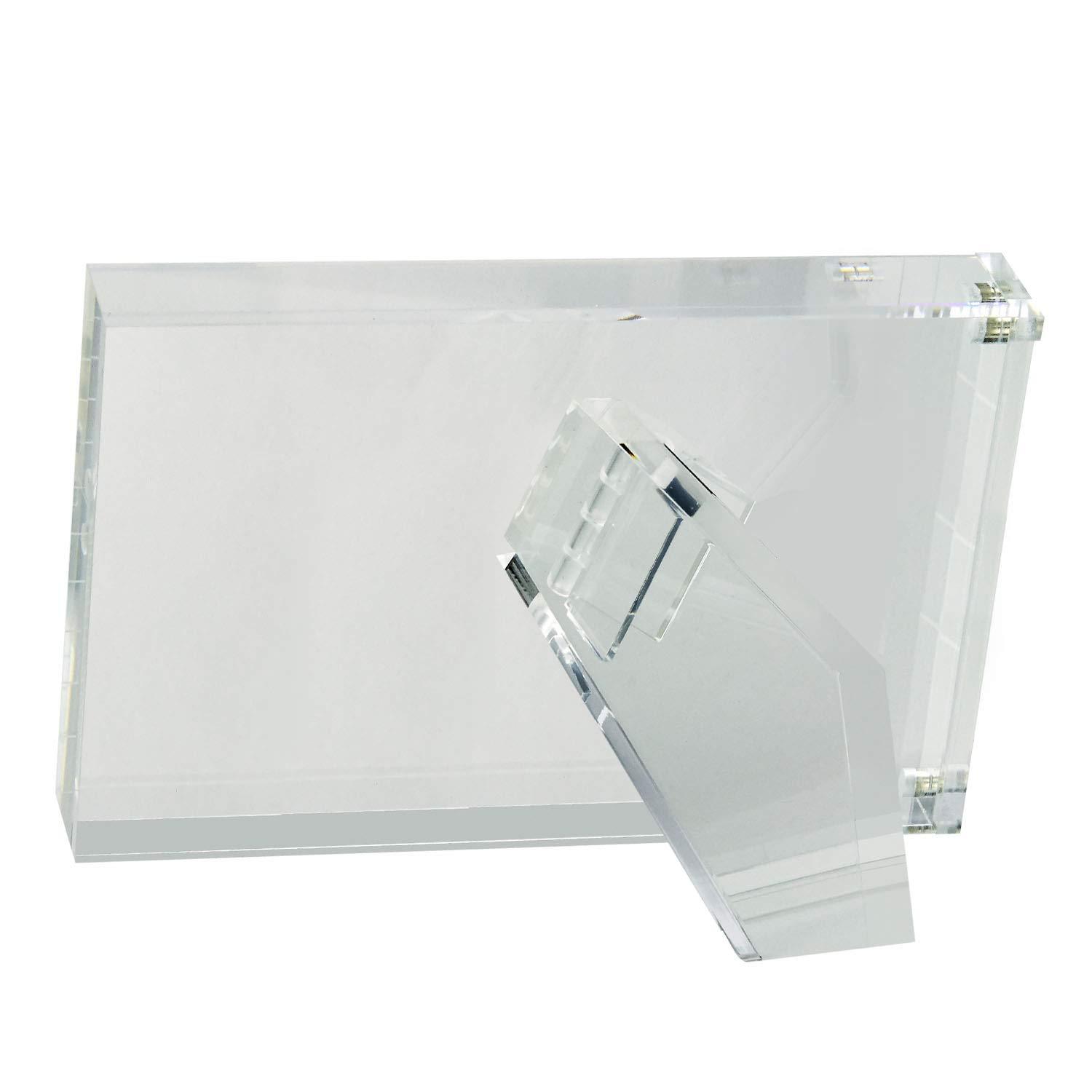 TIZO Design Horizontal 6x4 Lucite Picture Frame, Durable 1 Inch Thick Clear Lucite & Magnetic Closures, Elegant & Practical Boutique Quality Photo Frame (Multiple Colors Available)