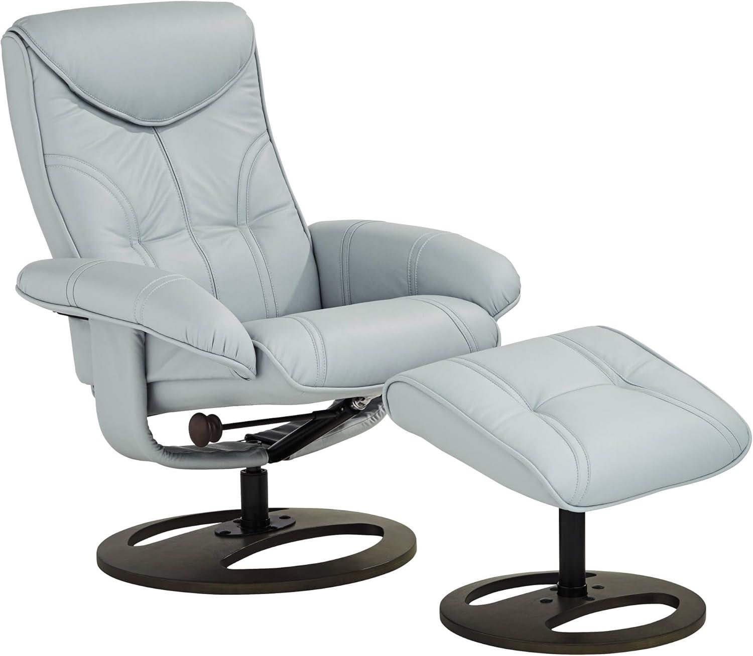 Sky Blue Faux Leather Swivel Recliner with Ottoman