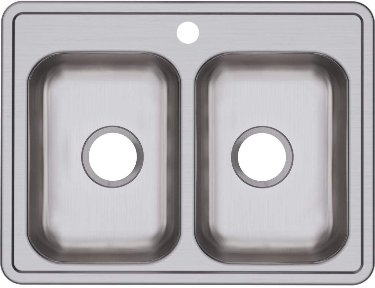 Dayton Stainless Steel D225191 25" x 19" x 6-5/16", Equal Double Bowl Top Mount Sink