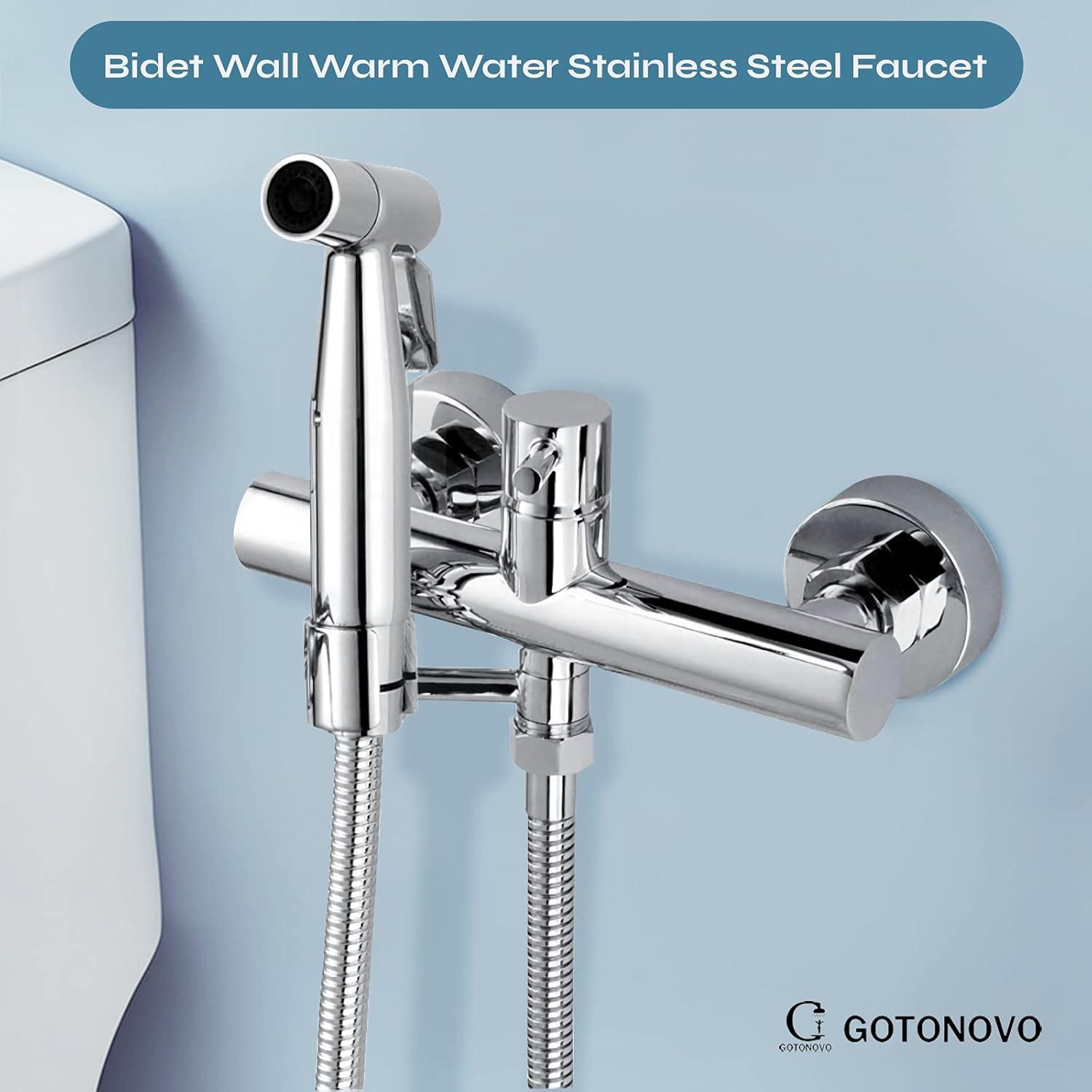 Polished Stainless Steel Wall Mount Bidet Sprayer with Hot and Cold Water