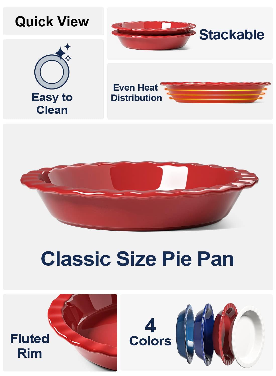 LE TAUCI Ceramic Pie Pans for Baking, 9 Inches Pie Plate for Apple Pie, Pecan Pie, 36 Ounce Deep Dish Pie Pan, Set of 2, Red