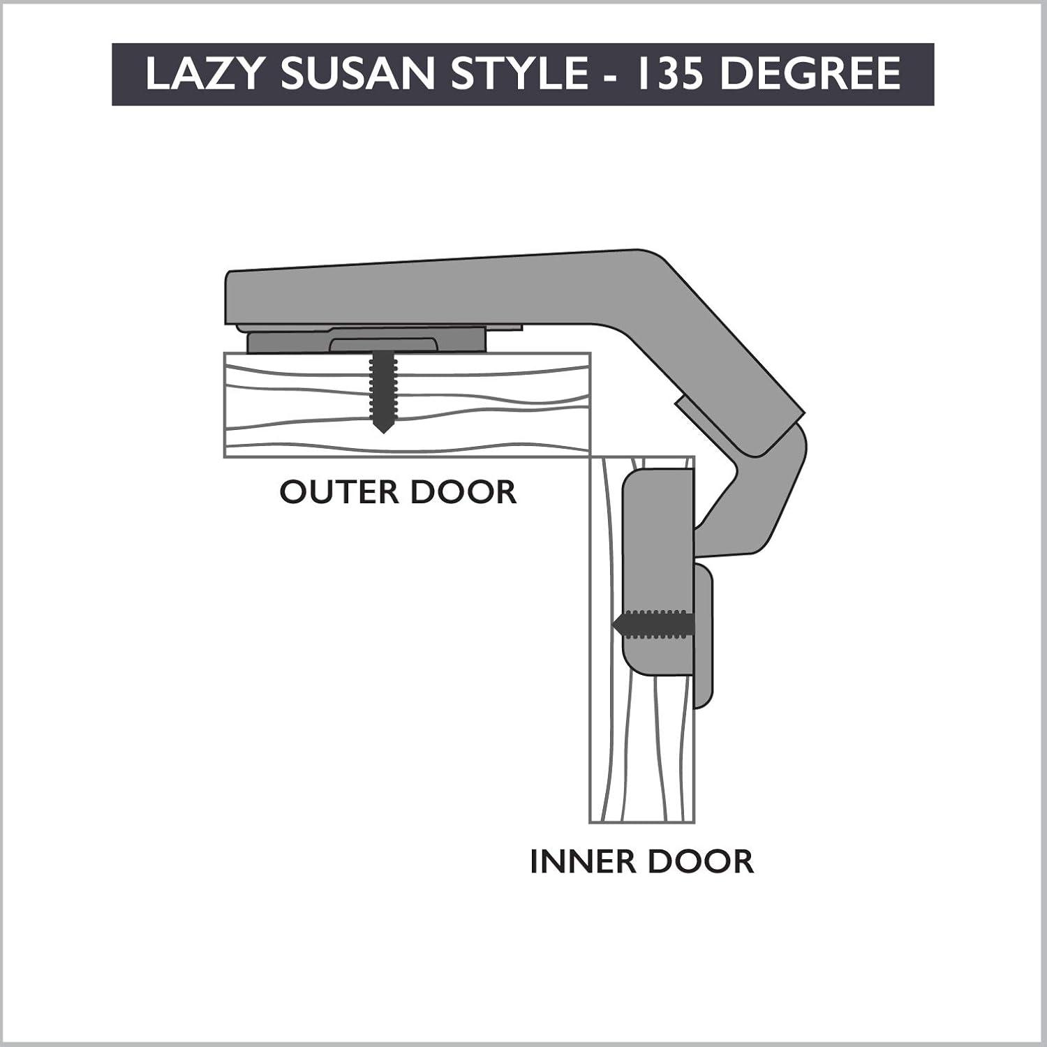 Satin Nickel 135 Degree Lazy Susan Cabinet Hinges, 2 Pack