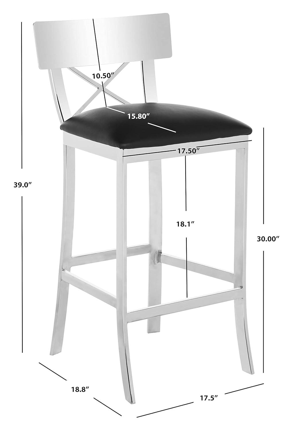 Zoey 39''H Stainless Steel Cross Back Bar Stool - FOX2034 - Chrome/Black - Safavieh Couture