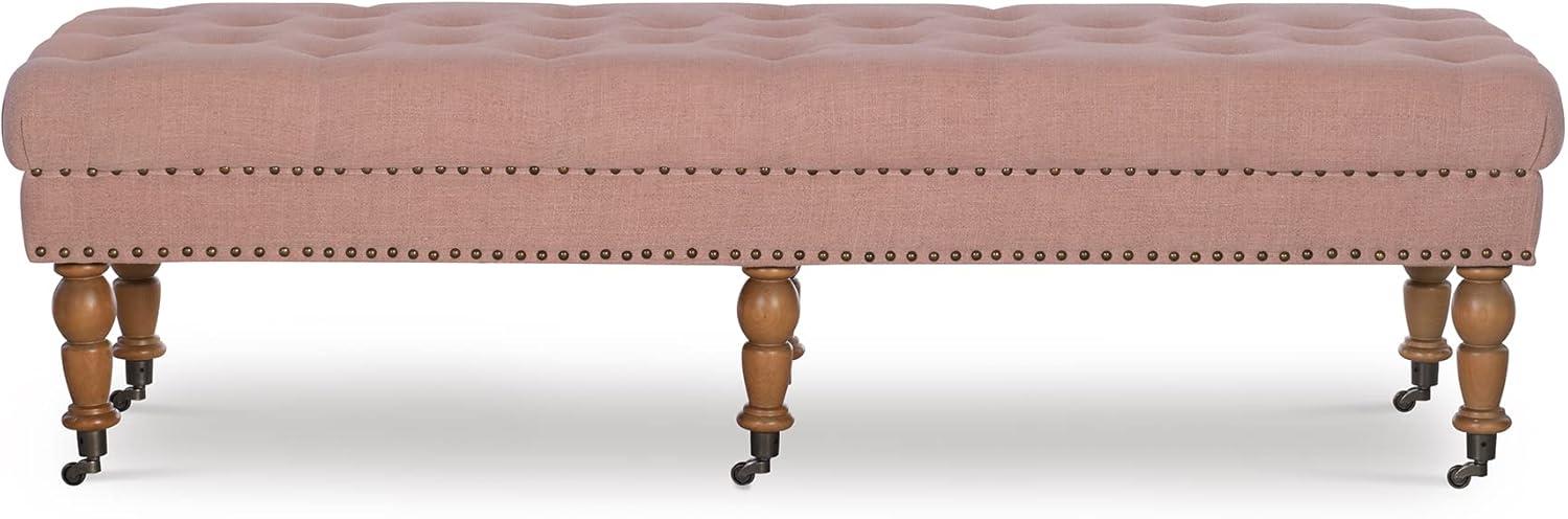 62" Isabelle Linen Tufted Bench with Nailhead Trim & Casters - Entryway, Bedroom - Linon