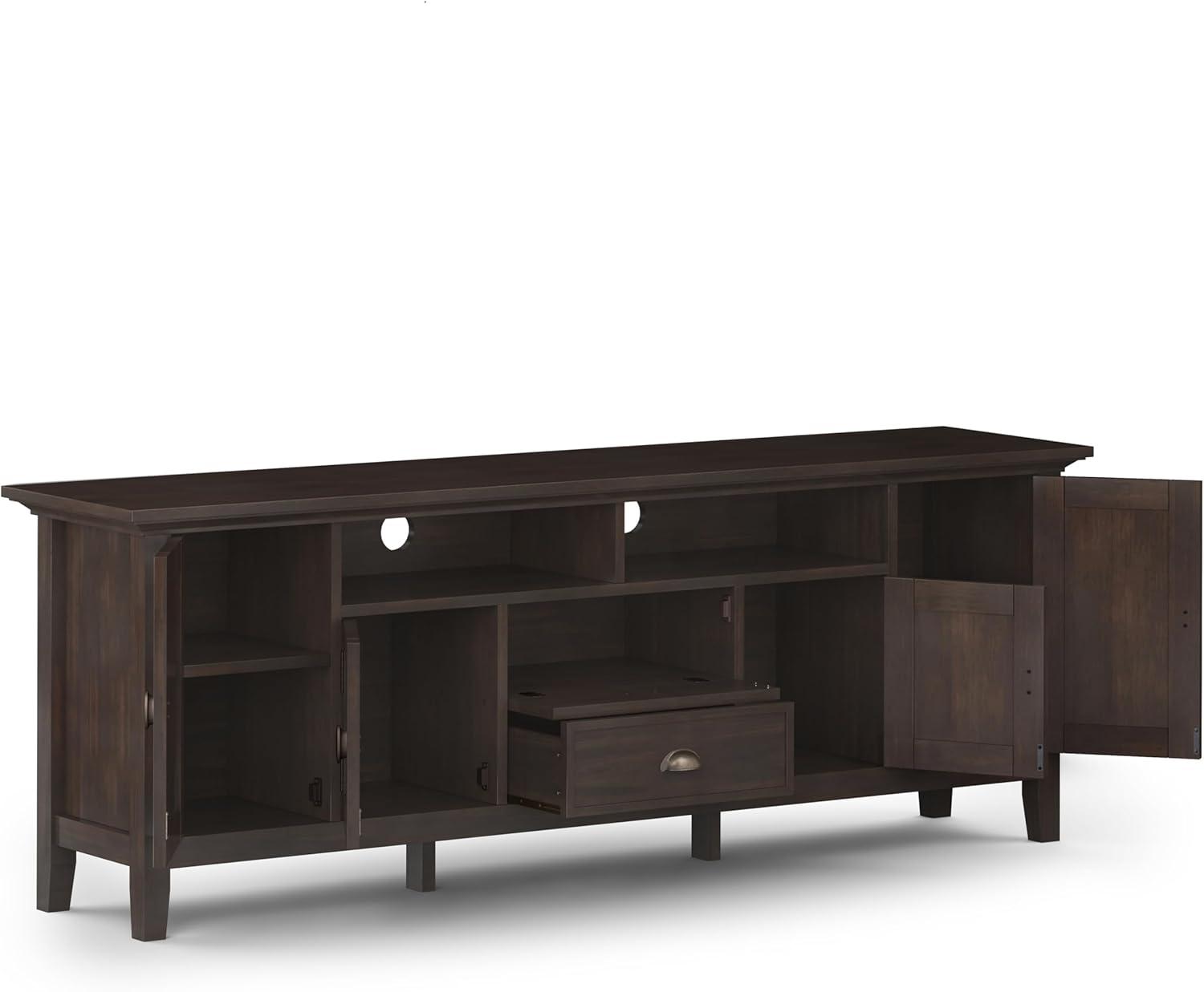 Simpli Home Redmond Wood 72" Transitional TV Media Stand in Brunette Brown For TVs up to 80"