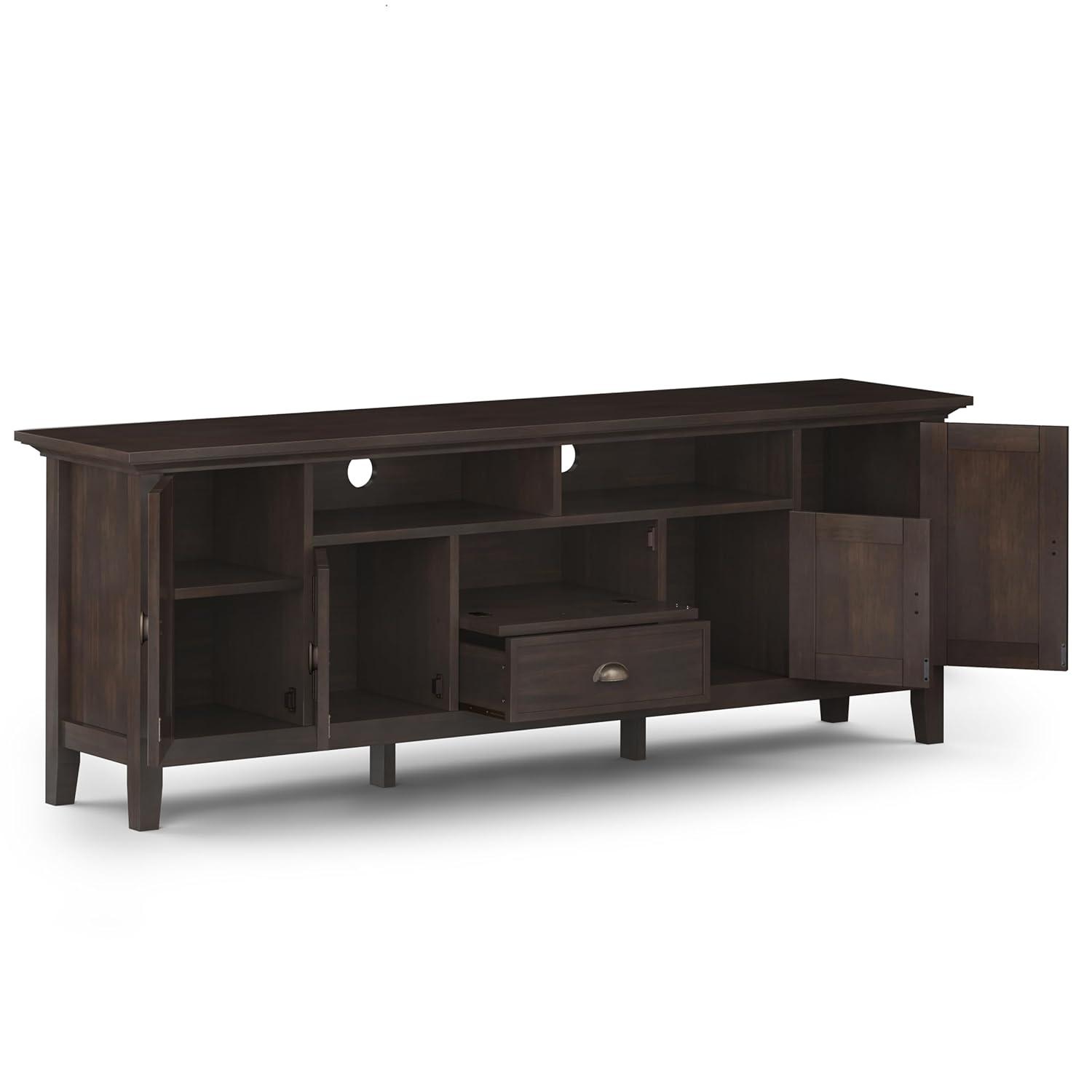 Simpli Home Redmond Wood 72" Transitional TV Media Stand in Brunette Brown For TVs up to 80"