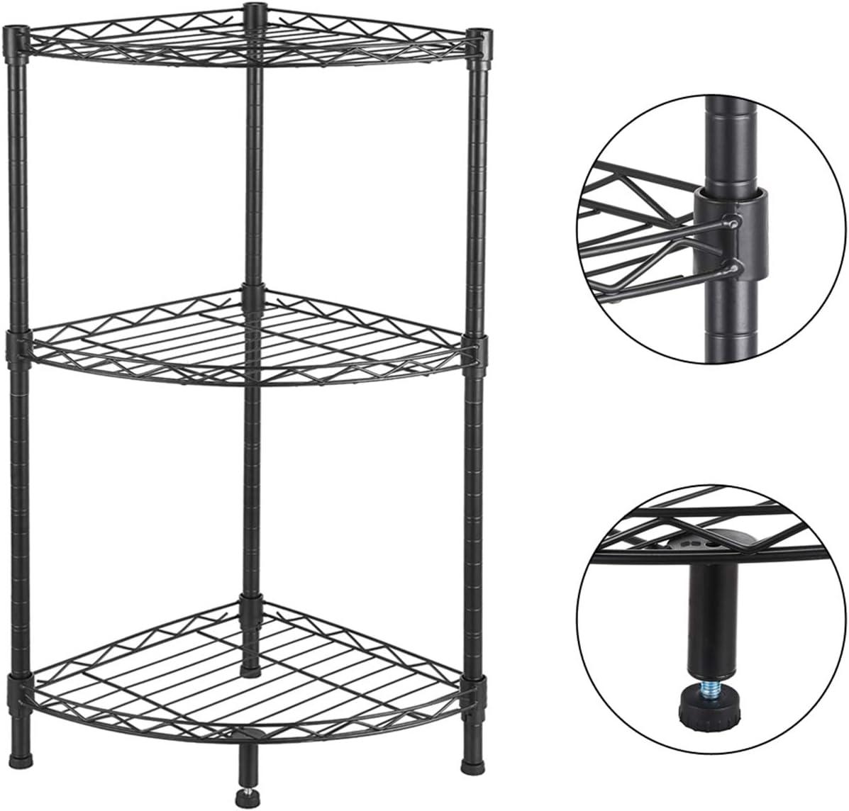 3-Tier Corner Wire Shelving Utility Storage Organizer Shelf Rack for Kitchen Living Room Bathroom MITPATY