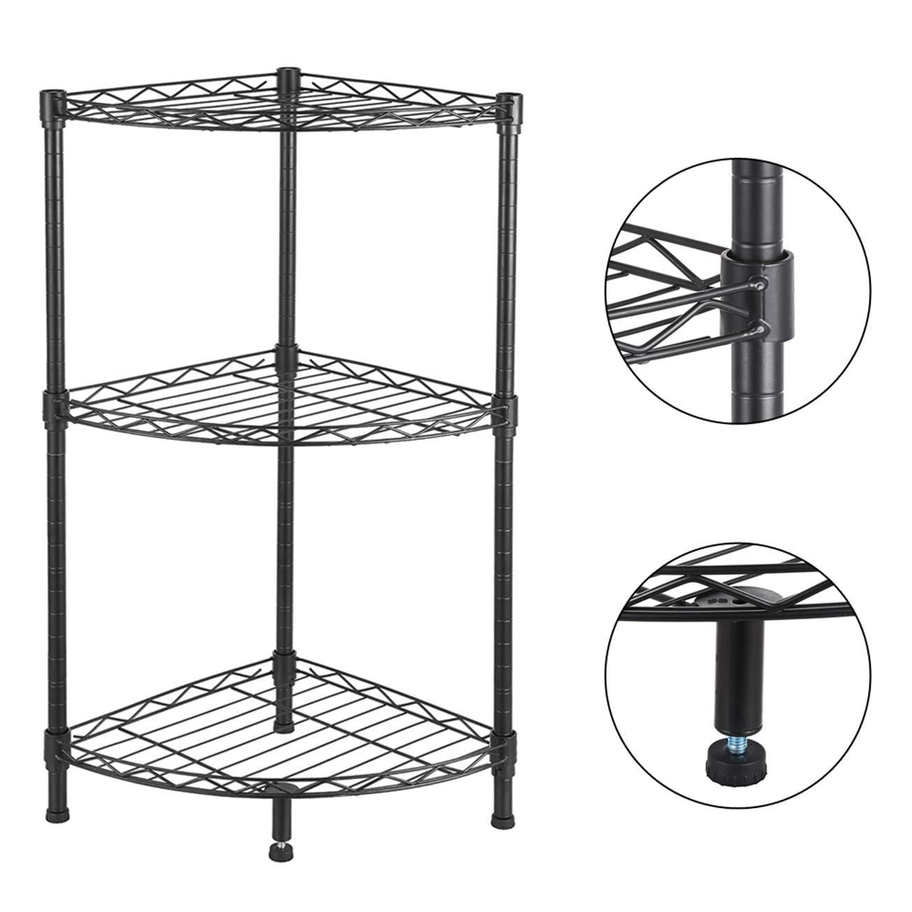 3-Tier Corner Wire Shelving Utility Storage Organizer Shelf Rack for Kitchen Living Room Bathroom MITPATY