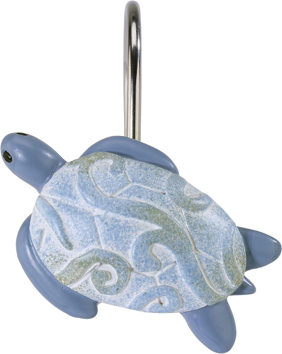 Hand-Painted Blue and White Resin Sea Life Shower Hooks Set