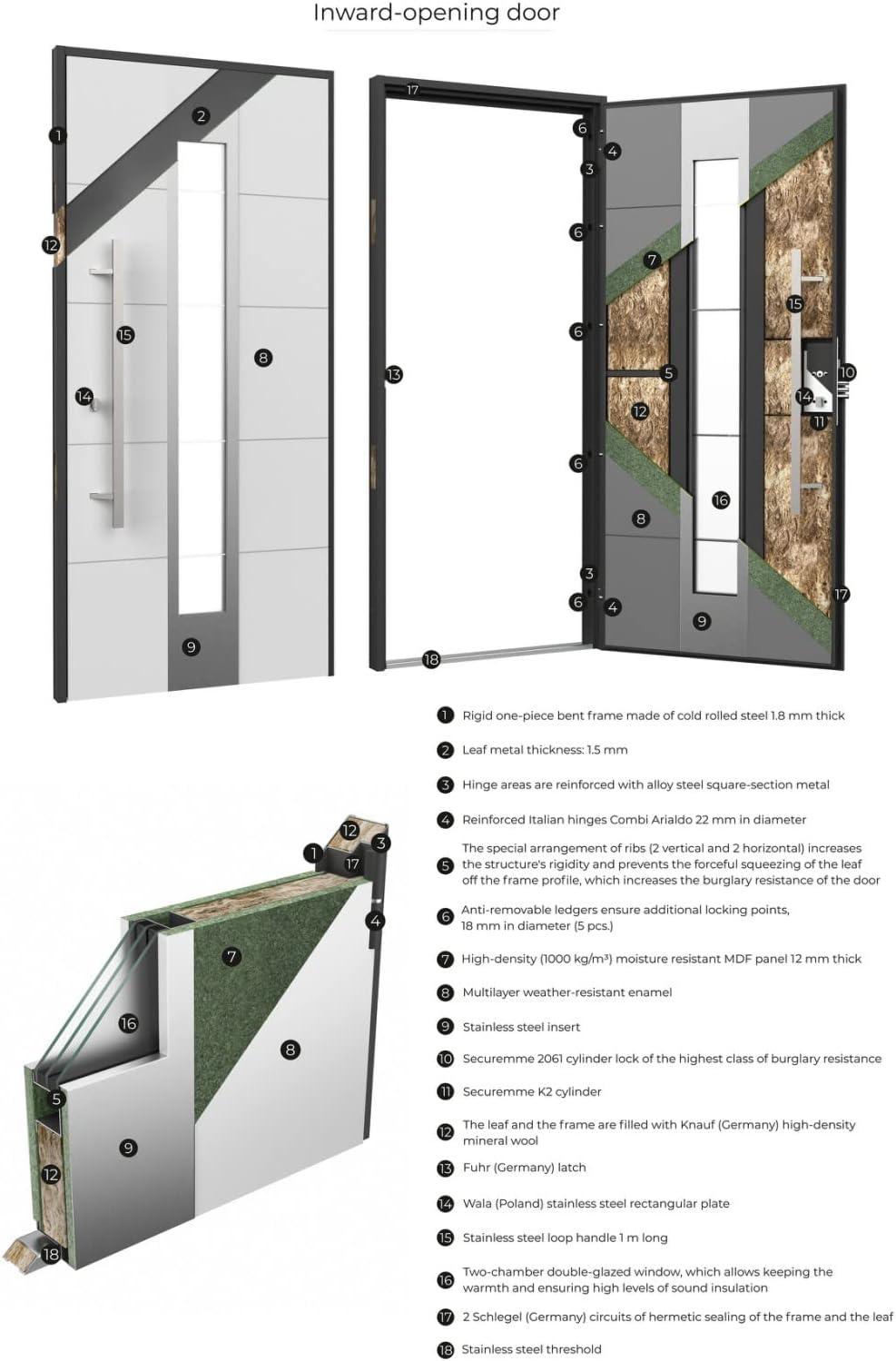 VDomDoors Deux Gray Exterior Metal Prehung Front Entry Doors