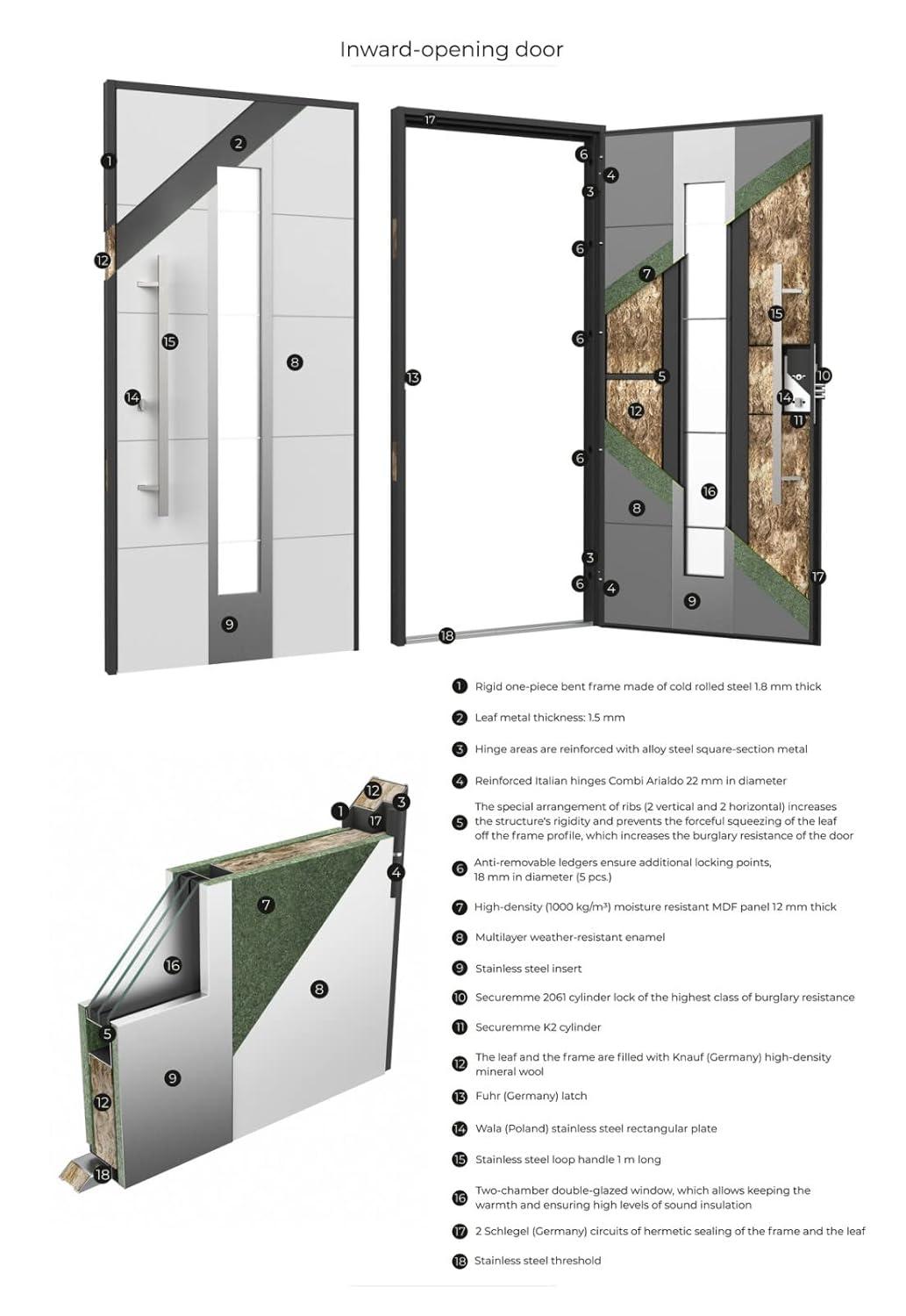 VDomDoors Deux Gray Exterior Metal Prehung Front Entry Doors