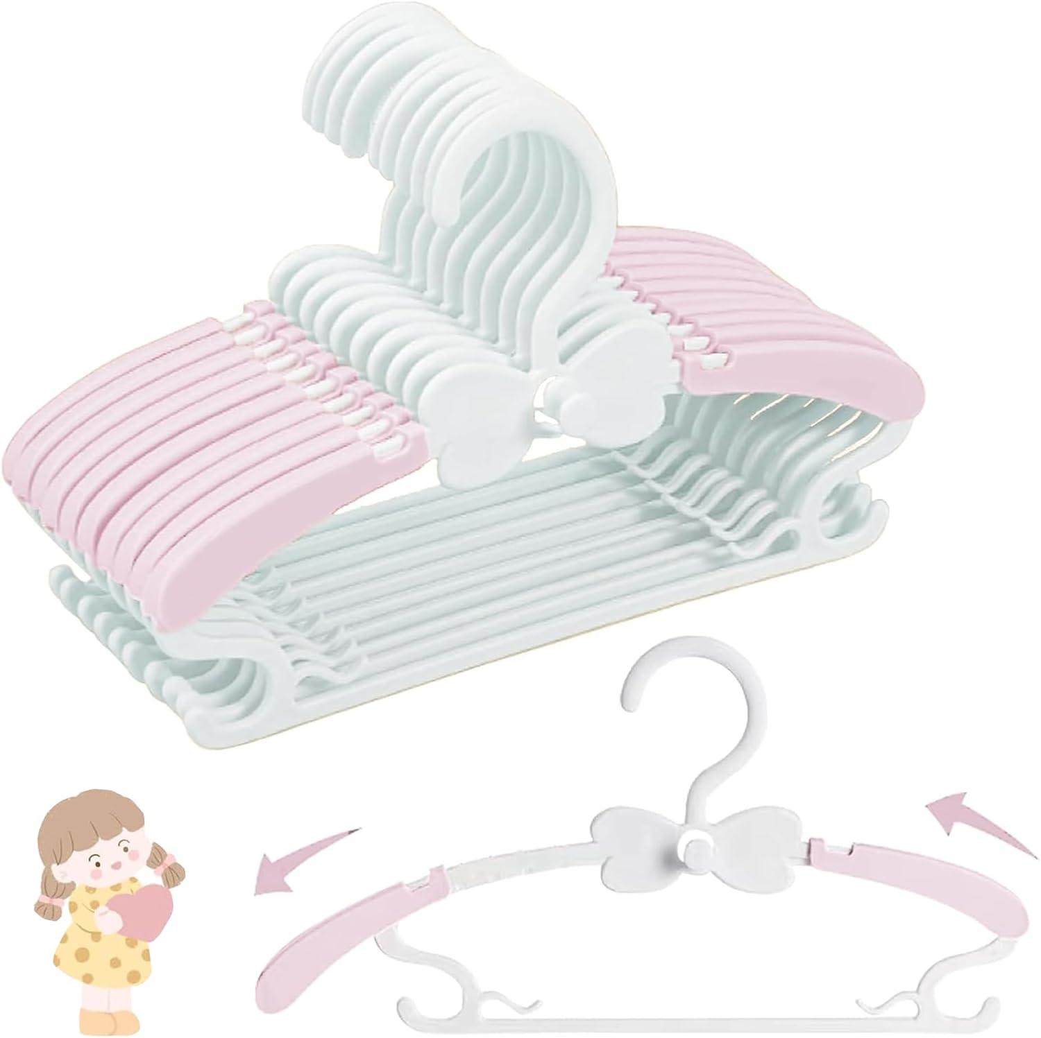 Adjustable Pink and White Plastic Baby Hangers, 20 Pack