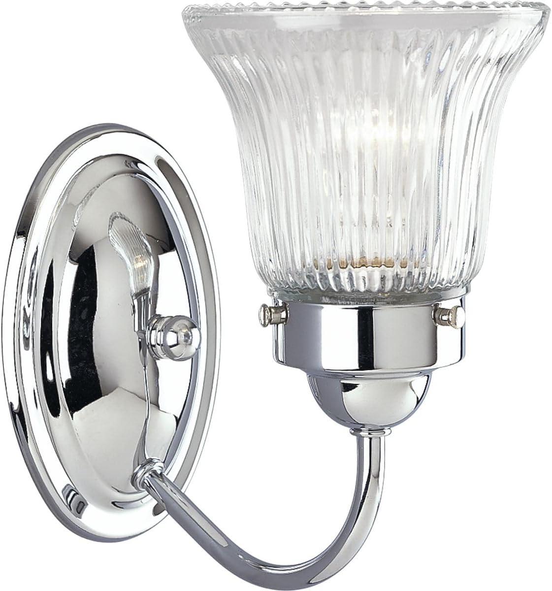 Fluted Glass Collection One-Light Polished Gray Clear Prismatic Glass Traditional Bath Vanity Light