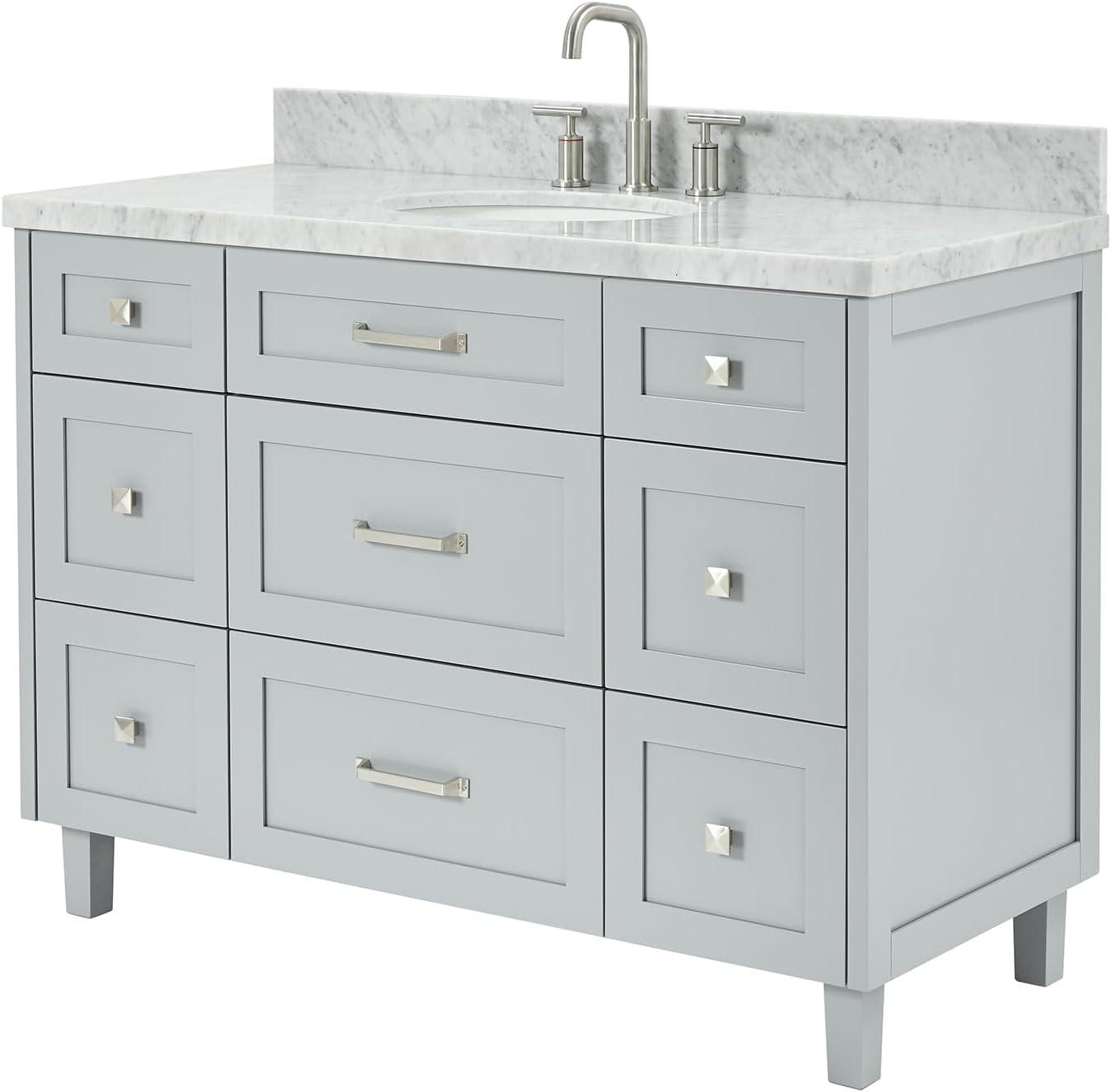 ARIEL Monrow 49 Single Sink Bathroom Vanity with Italian Carrara Marble Top