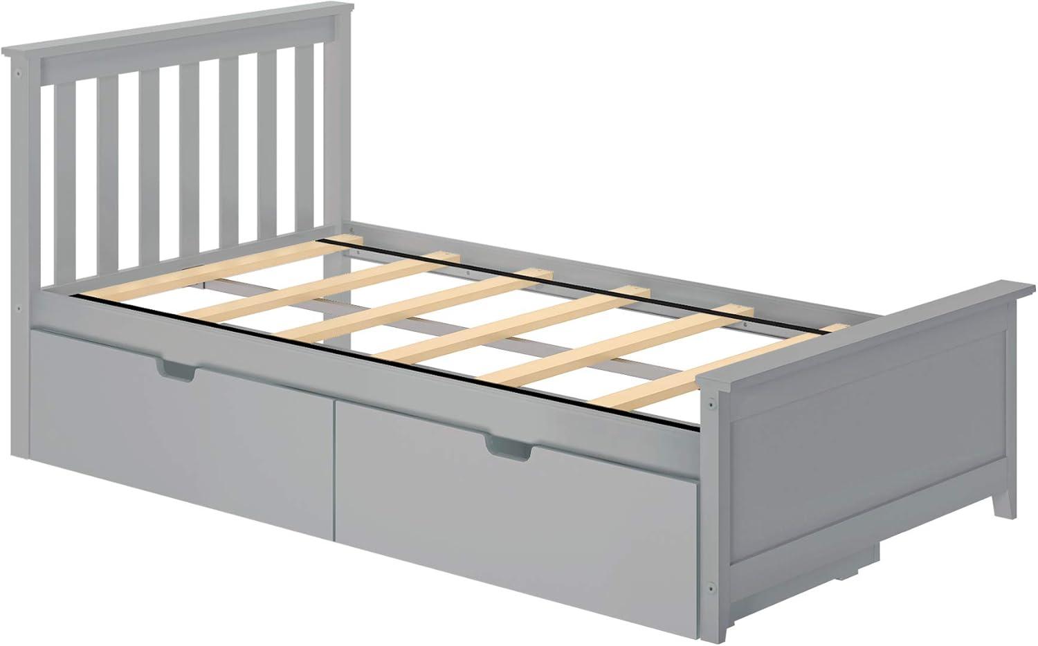 Max & Lily Twin Bed Frame with Storage Drawer, Solid Wood Platform Bed for Kids, Grey