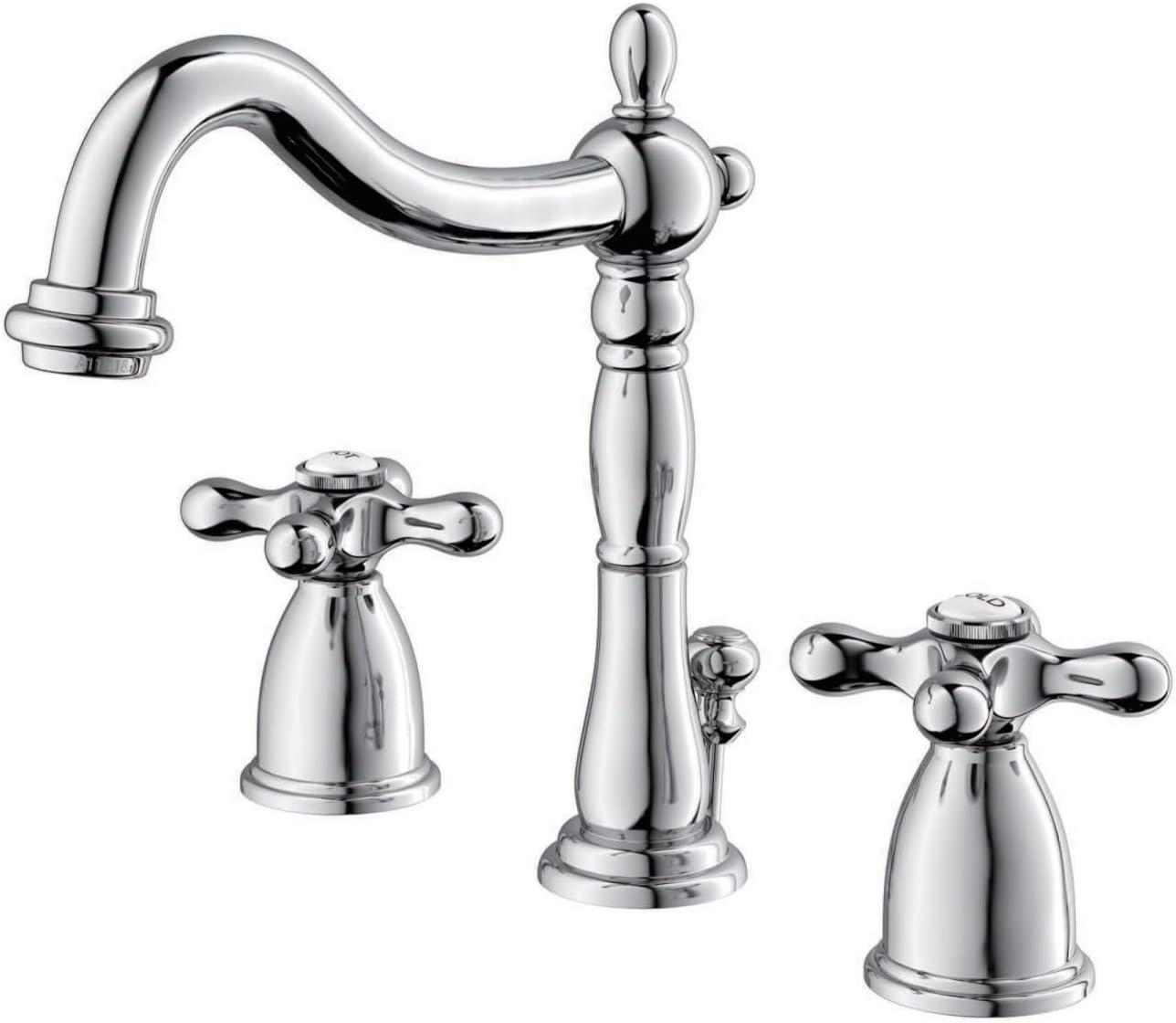 Kingston Brass Heritage Two-Handle 3-Hole Deck Mount Widespread Bathroom Faucet with Pop-Up Drain