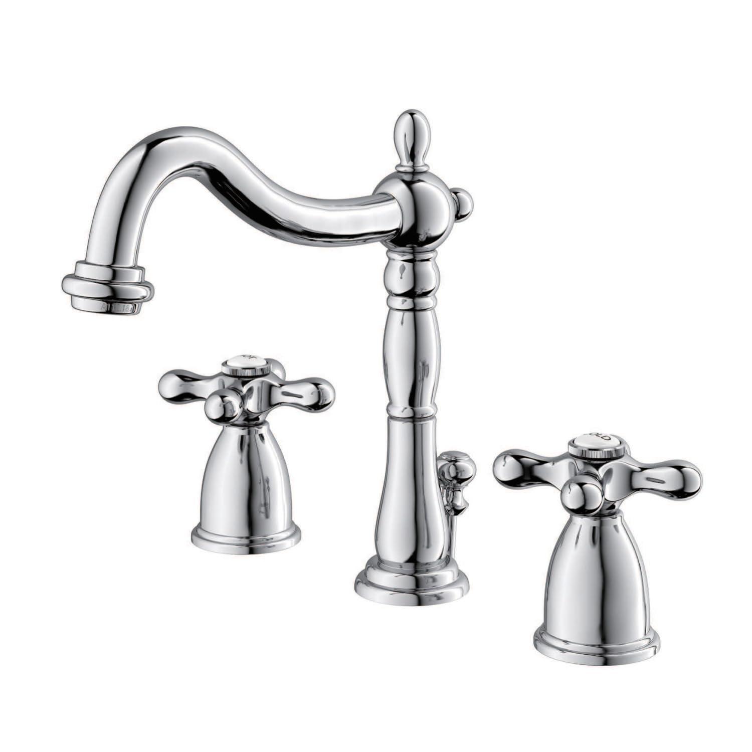 Kingston Brass Heritage Two-Handle 3-Hole Deck Mount Widespread Bathroom Faucet with Pop-Up Drain