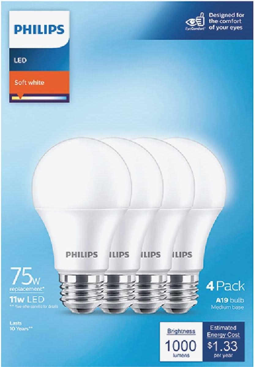 Philips Soft White Dimmable LED A19 Light Bulb Pack