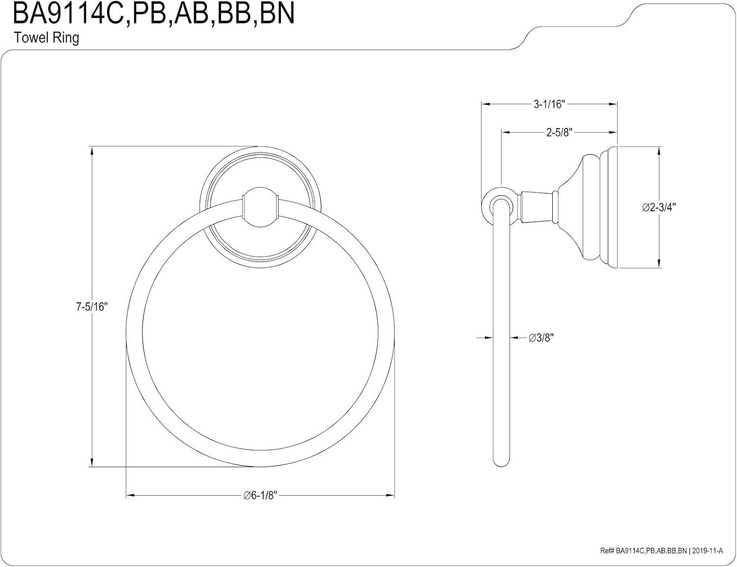 Polished Brass and Black Wall Mounted Towel Ring