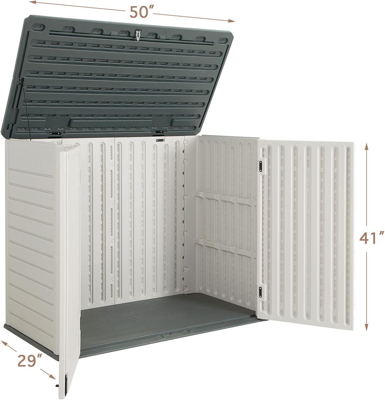 Jummico Horizontal Outdoor Resin Storage Shed 34 Cu. Ft. Garden Storage Extra Large Capacity Weather Resistant Storage Box for Bike, Garbage Cans, Lawnmowe, Garden Accessories