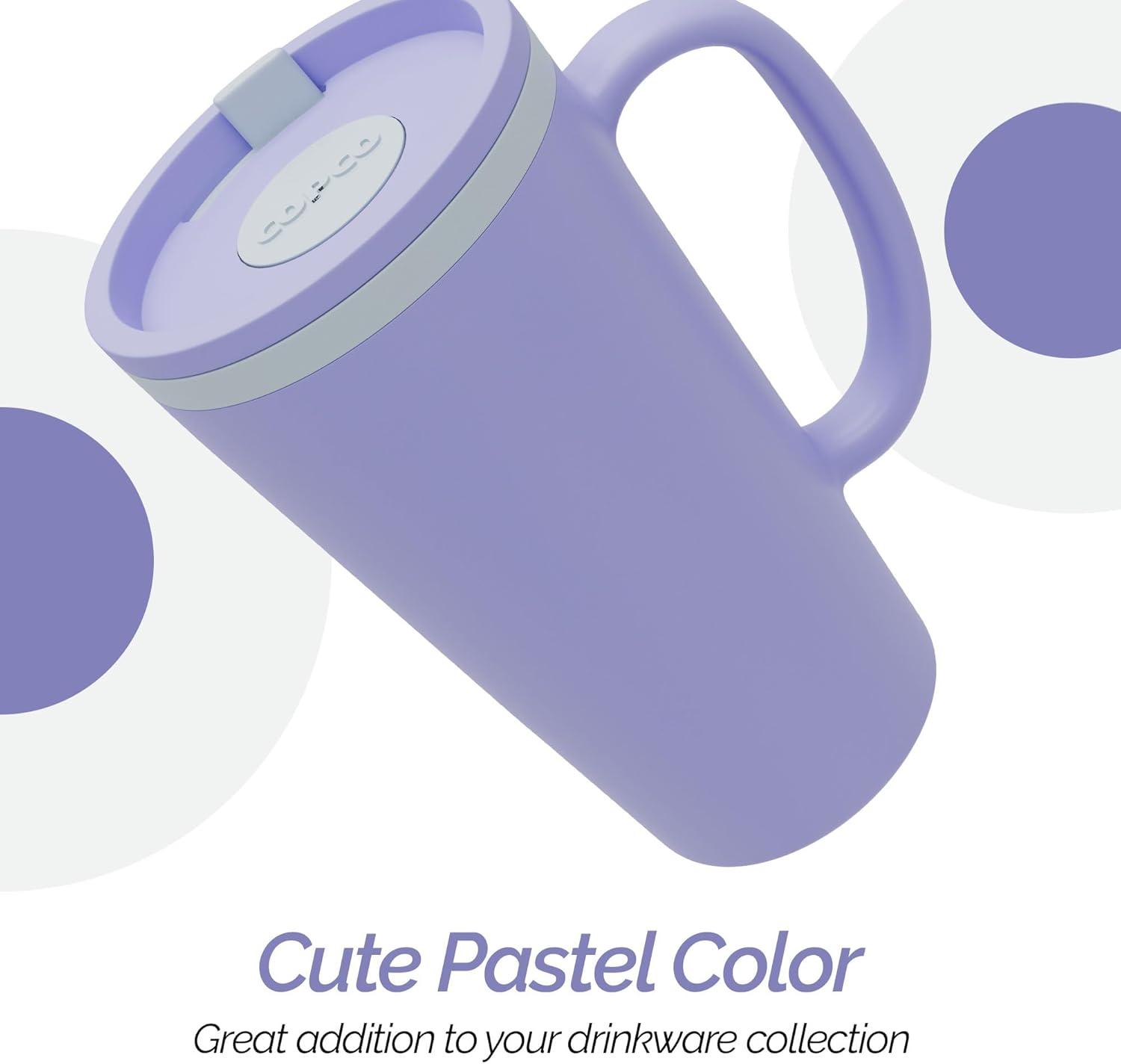 Copco Cone 16oz Insulated Travel Mug with Handle, Double Wall, Slide-Closure Lid, Microwave & Dishwasher Safe, Portable Coffee Cup (Light Purple)