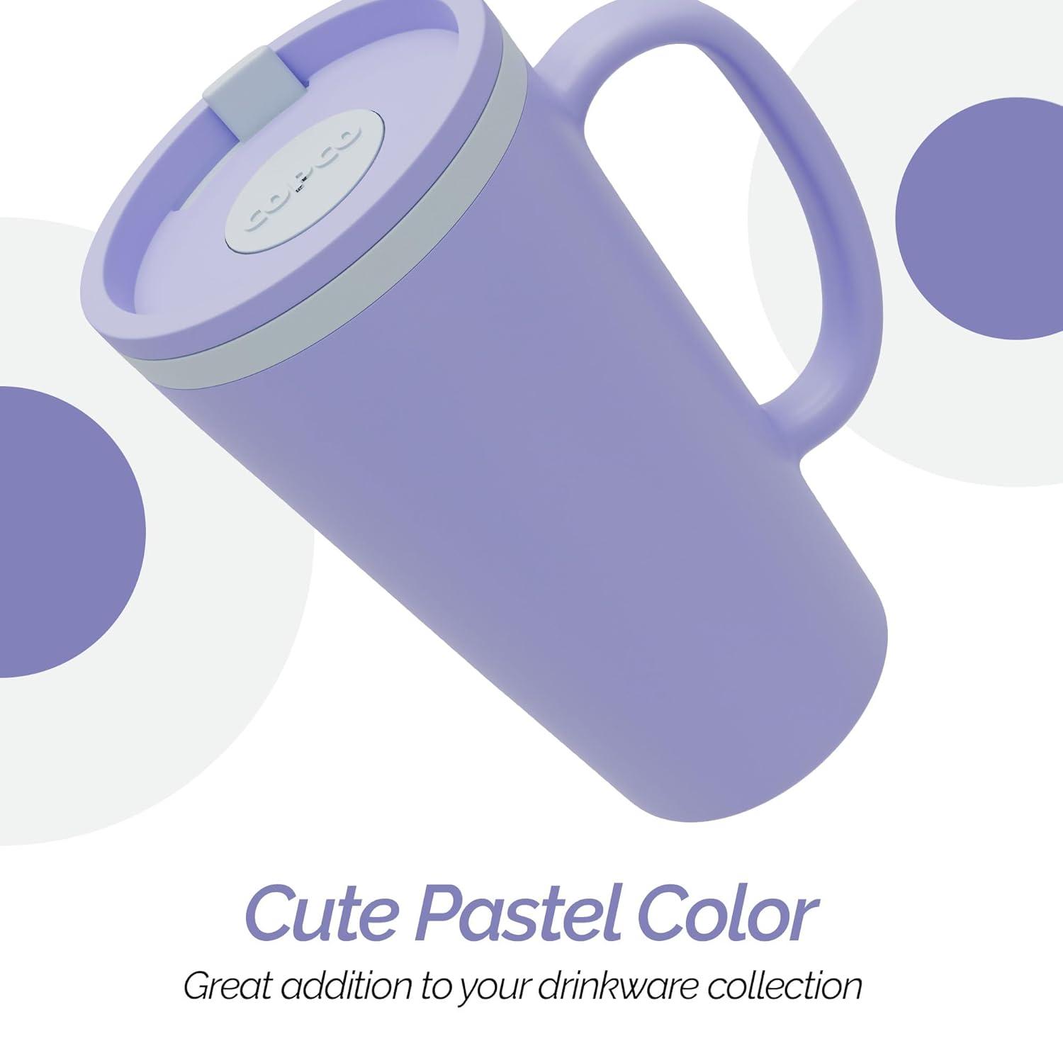 Copco Cone 16oz Insulated Travel Mug with Handle, Double Wall, Slide-Closure Lid, Microwave & Dishwasher Safe, Portable Coffee Cup (Light Purple)