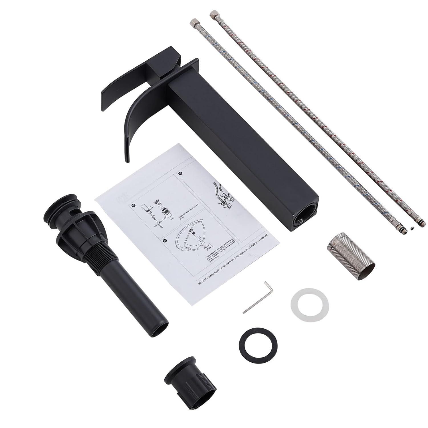 Waterfall Bathroom Faucet Single Handle，Bathroom Sink Faucet 1 Hole，Waterfall Faucet for Bathroom Sink，Vessel Sink Faucet Matte Black Tall Bathroom Faucet