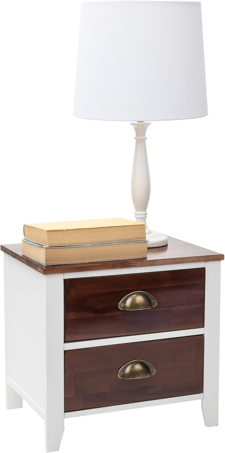 Compact White and Brown Wood 2-Drawer Nightstand