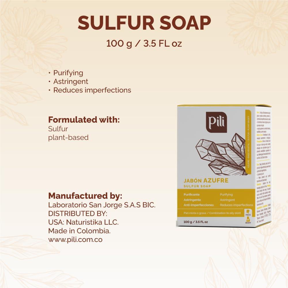 Pili Natural Sulfur Soap Bars (3 Pack) Jabón de azufre - Deep Cleansing and Oil-Control Formula for All Skin Types - Maintain Healthy Skin - 3-Pack