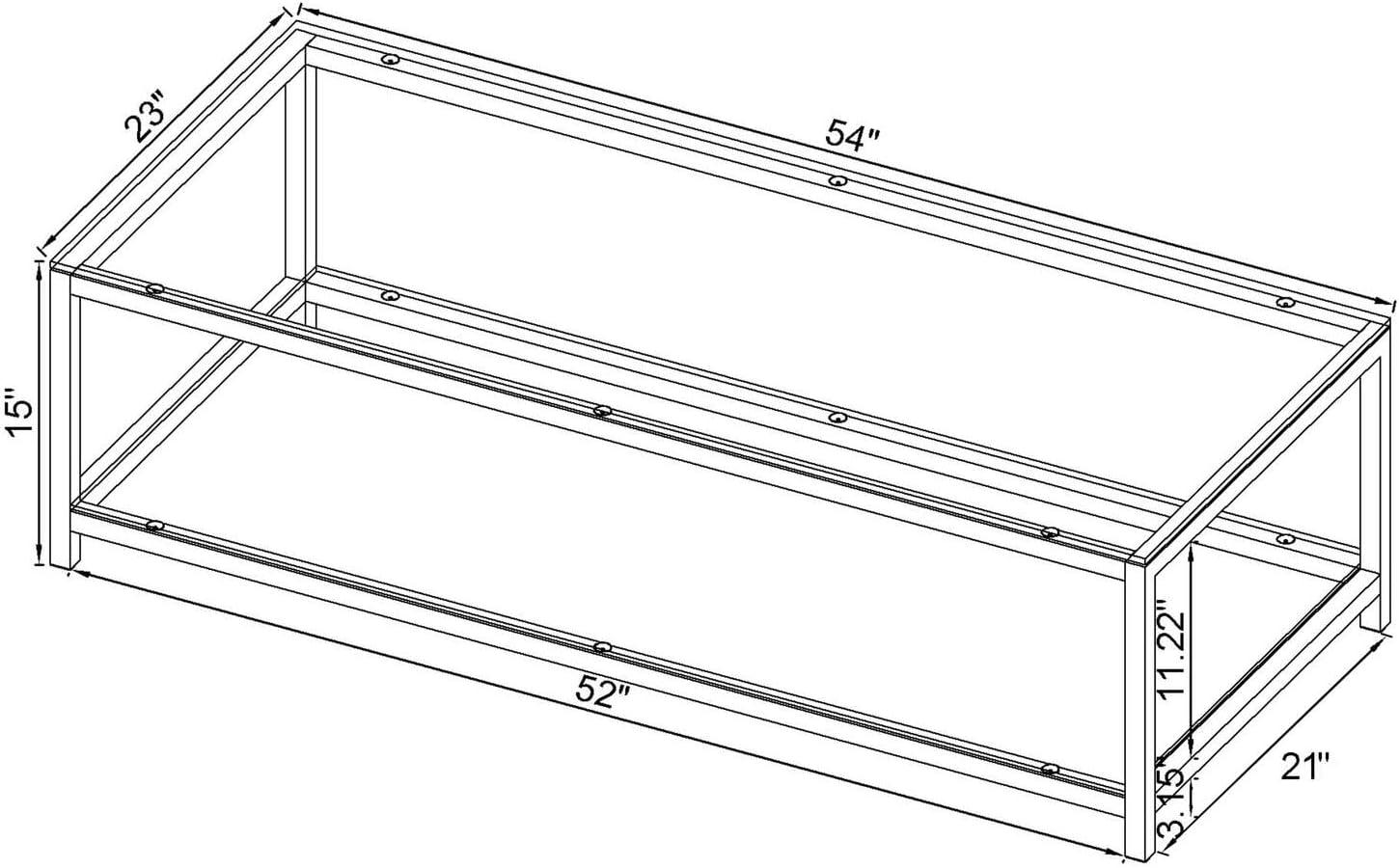 Rectangular Silver Metal and Glass Coffee Table with Shelf