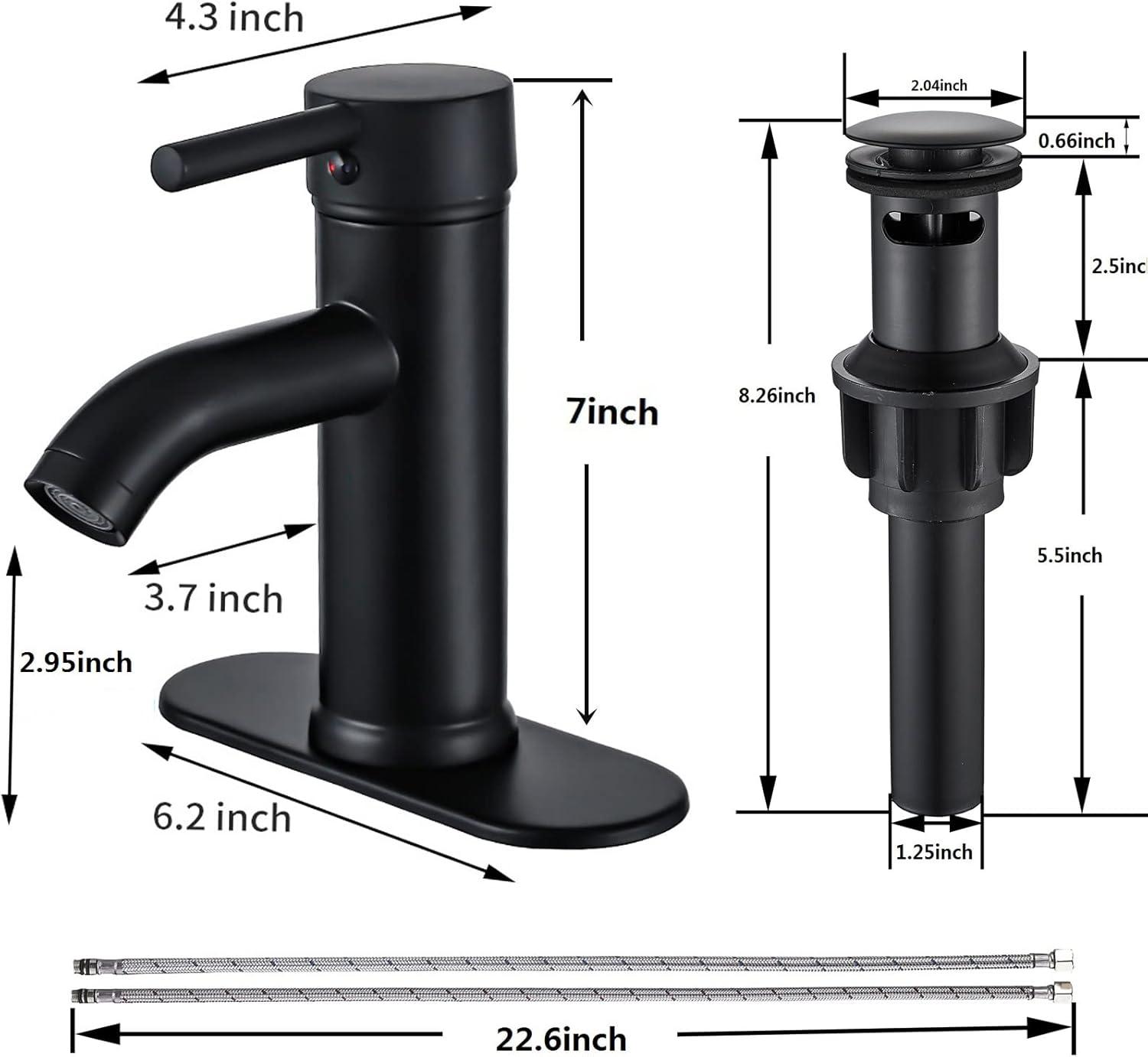 Bathroom faucet single hole with pop-up drain for 1-hole or 3-hole installation