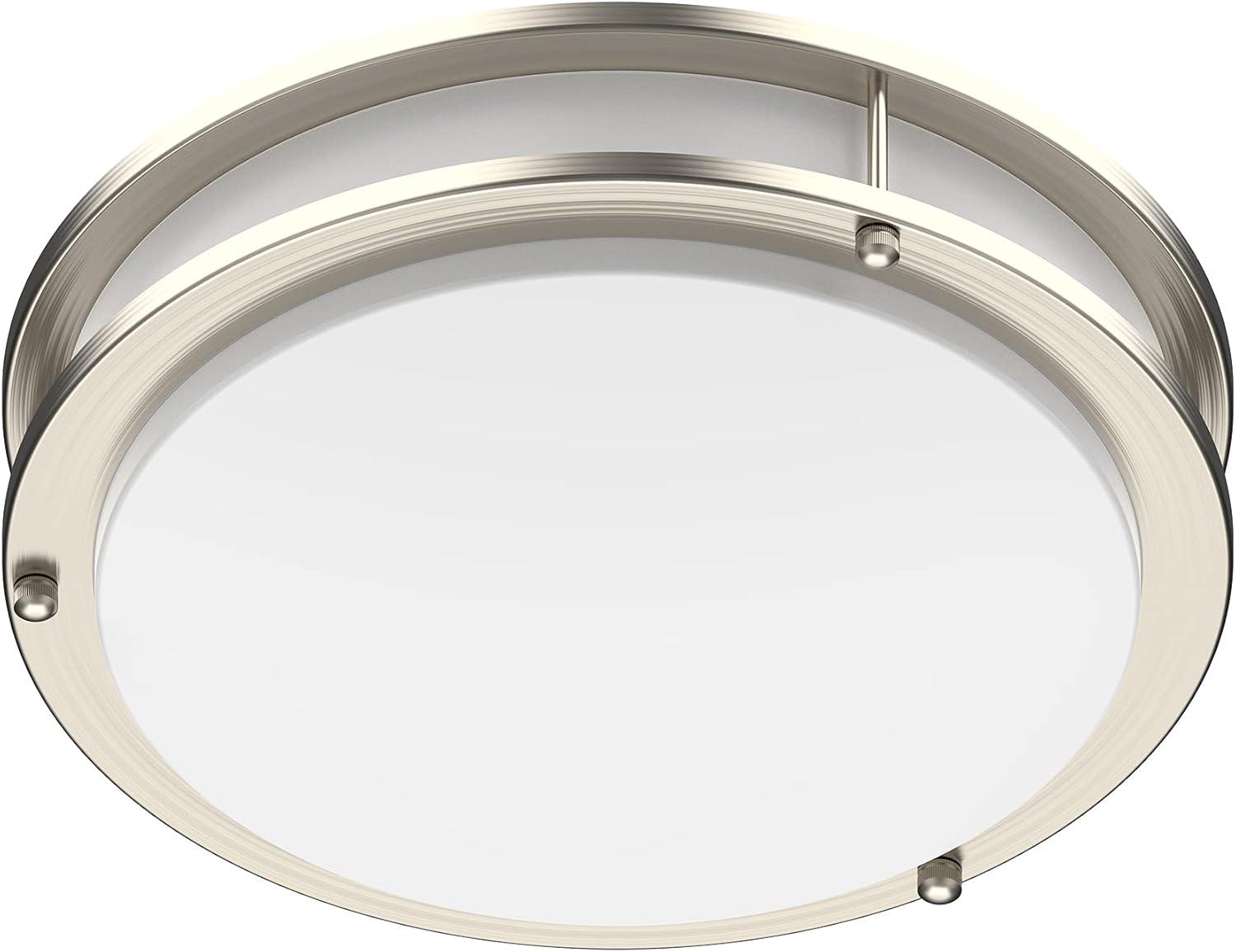 DYMOND 10" LED Ceiling Light Flush Mount Dimmable Brushed Nickel Double Ring