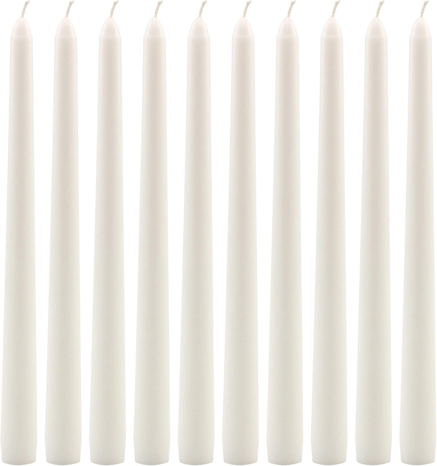 Elegant 10" White Paraffin Wax Taper Candles, 10-Pack