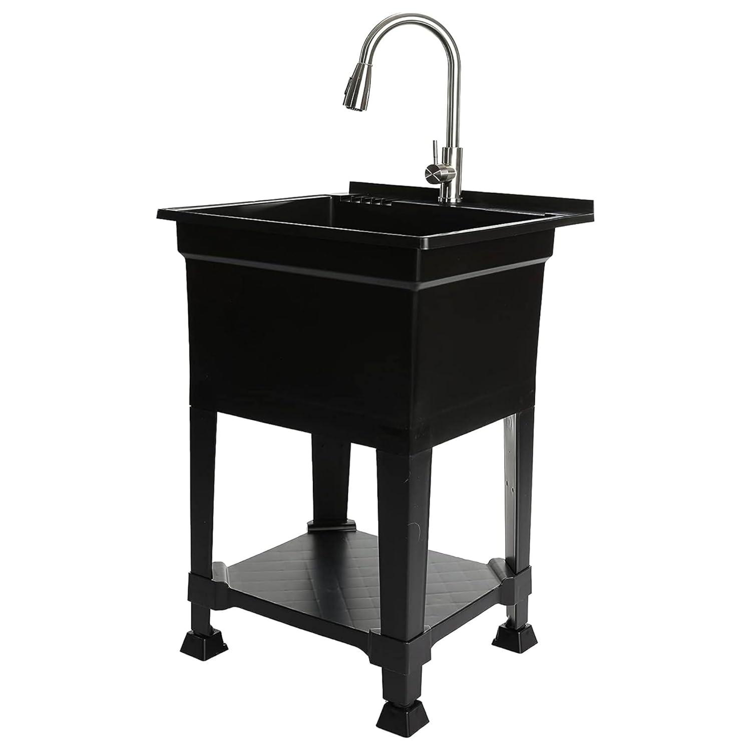 UTILITYSINKS Plastic 24" Compact Workshop Freestanding Laundry Sink with Faucet