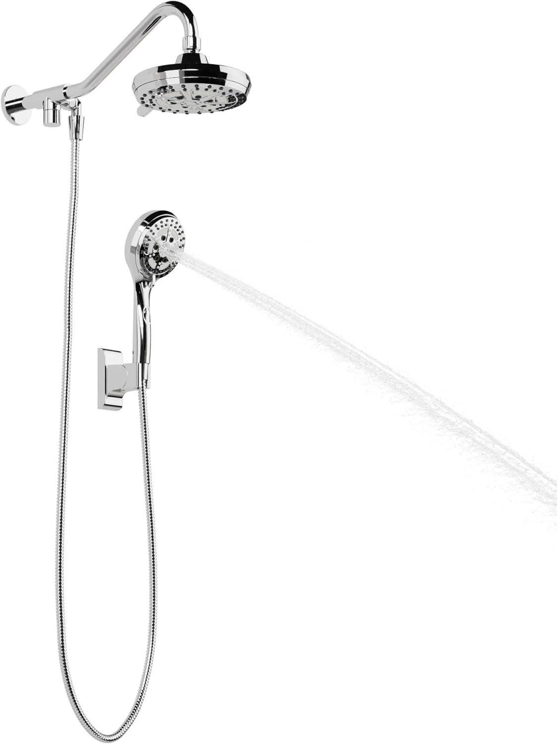 Chrome Dual Shower Head and Handheld Shower System